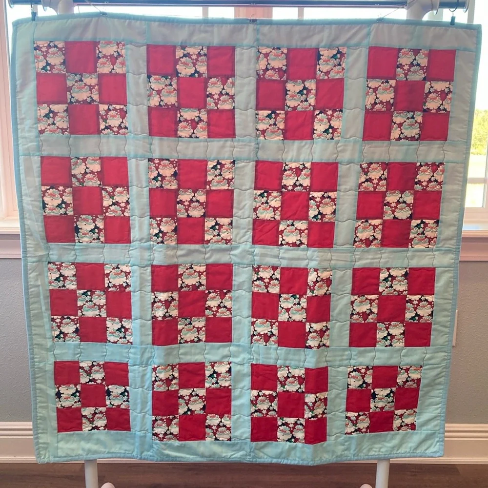 Handmade Santa 9 Patch Lap or Crib Quilt
